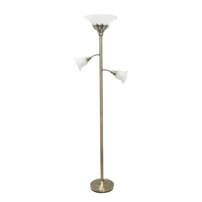 Lalia Home Torchiere Floor Lamp with 2 Reading Lights and Glass Shades