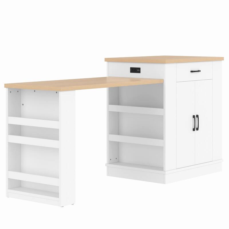 80.7" Kitchen Island with Extendable Top, Drawers and Cabinets for Versatile Cooking and Dining Solutions