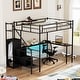 preview thumbnail 1 of 18, Full Size Metal Loft Bed with L-Shaped Desk, RGB LED Lighting, USB Charging Station, Wardrobe Cabinet, Drawers, Ladder Black