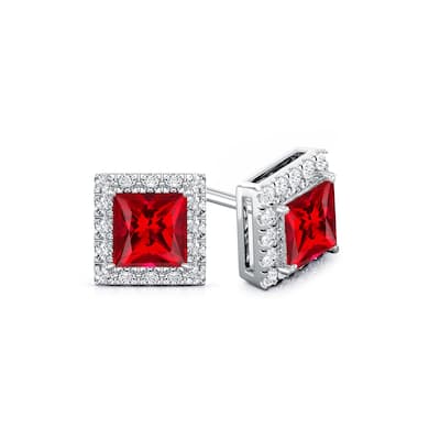 Auriya 14k Gold Lab Grown Gemstone Ruby Stud Earrings Princess 0.25 to 5.00 ct. tw. Halo Push-Back