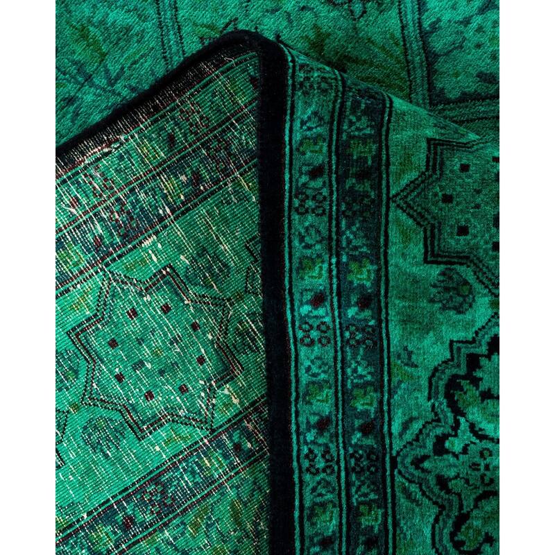 Overton Hand Knotted Wool Vintage Inspired Modern Contemporary Overdyed Green Runner Rug - 4' 3" x 19' 10"