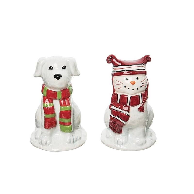 Ready for Winter Christmas Puppy Dog and Kitty Cat Salt and Pepper Shaker Set - Multi