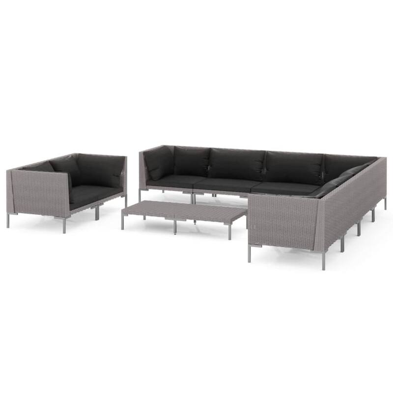 vidaXL Patio Lounge Set Outdoor Sectional Corner Sofa Poly Rattan Dark Grey - 27.6" x 27.6" x 24"
