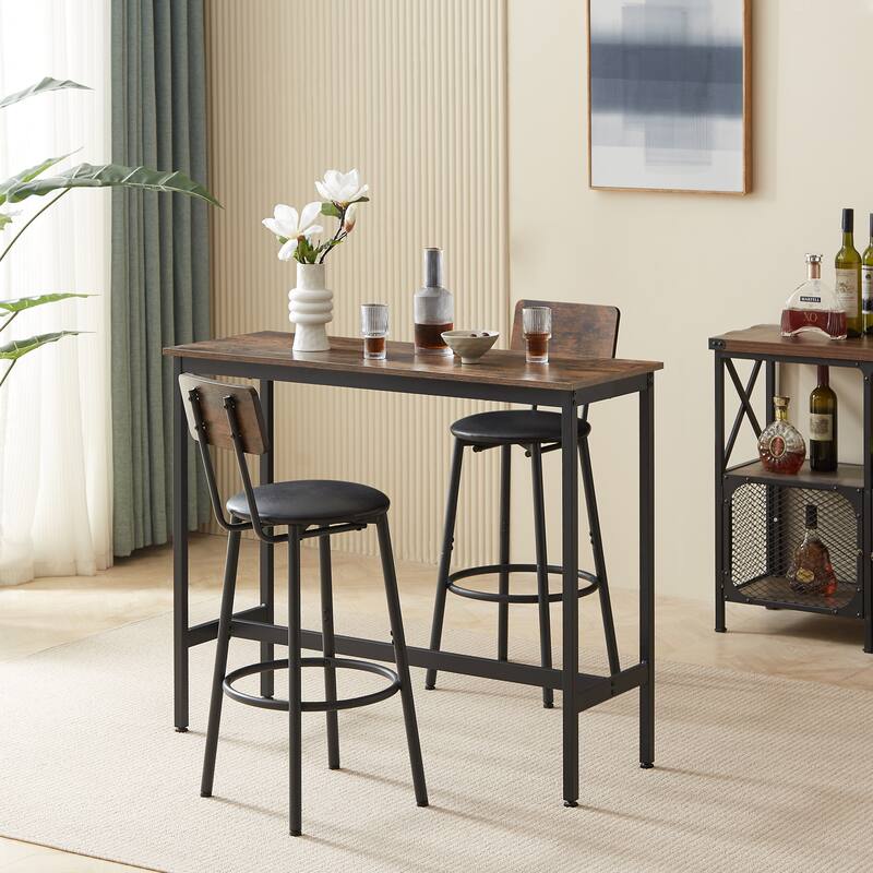 Bar Table Set with 2 Bar stools - Brown