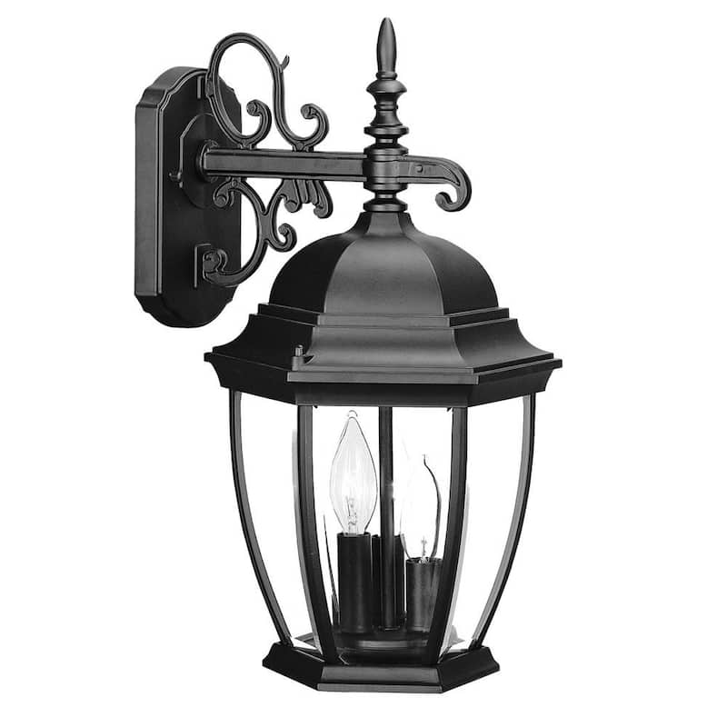 HomeRoots Three Light Matte Black Wide Hanging Lantern Wall Light - 9.25' X '17.5' X '10.25