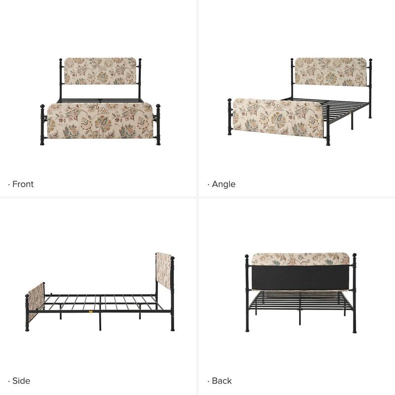Diana Transitional 62" Floral Upholstered Platform Metal Bed Frame with Washable Slipcover by HULALA HOME