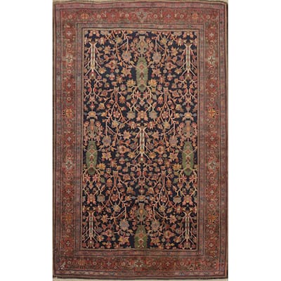 Hand Knotted Oriental 100% Wool Carpet Traditional Floral Navy Blue & Blues Sarouk Area Rug - 6' 7'' X 4' 2''