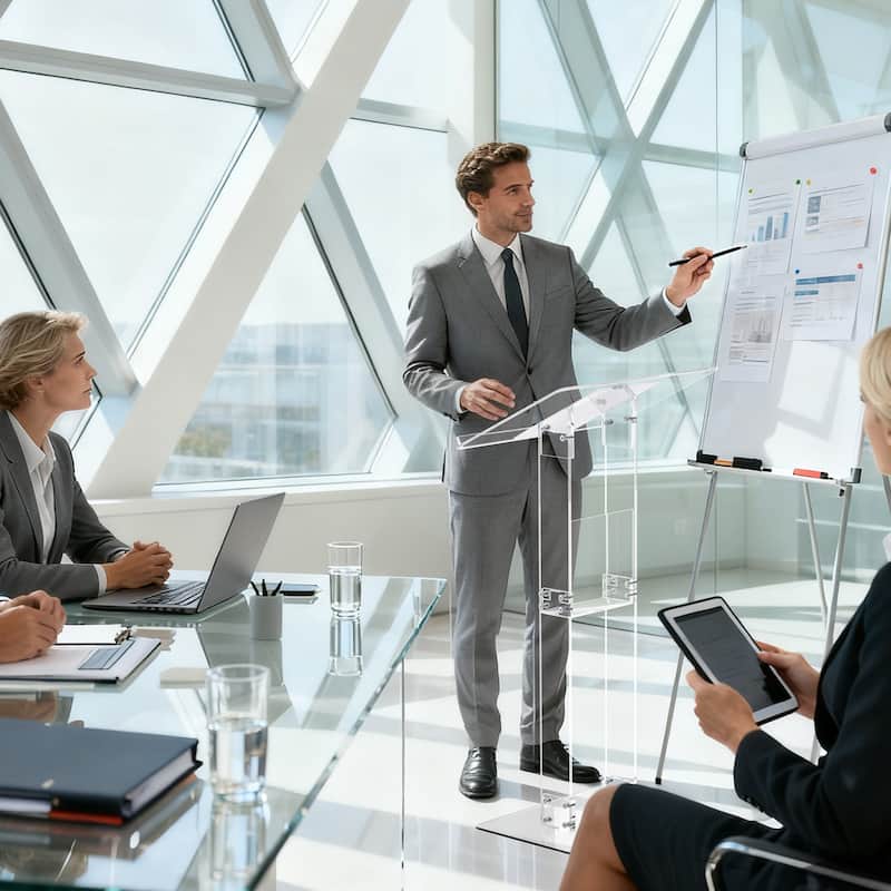 Clear Acrylic Presentation Lectern Pulpits Transparent Podium Stand with Tilted Wide Top and Shelf