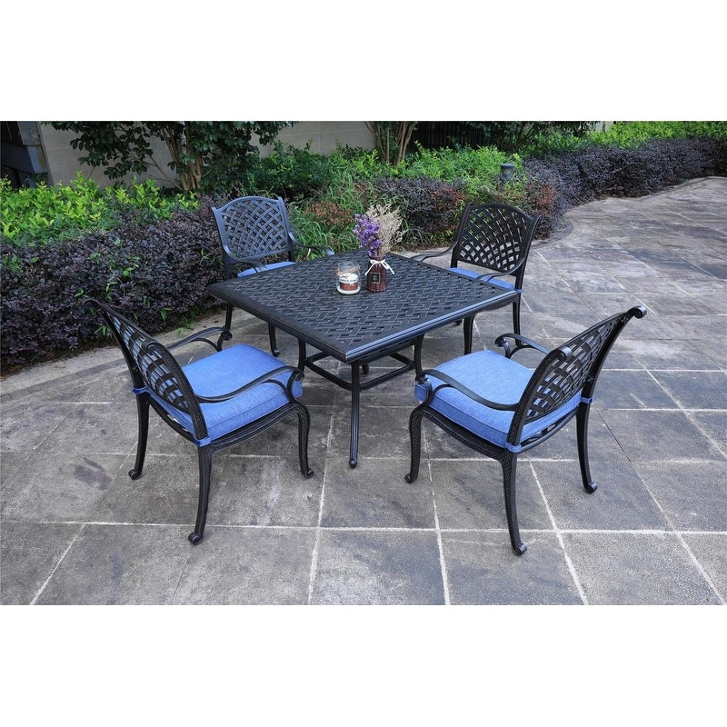 South Ponto 5-piece Aluminum Square Dining Set by Havenside Home - Dark Lava Bronze/Navy Blue