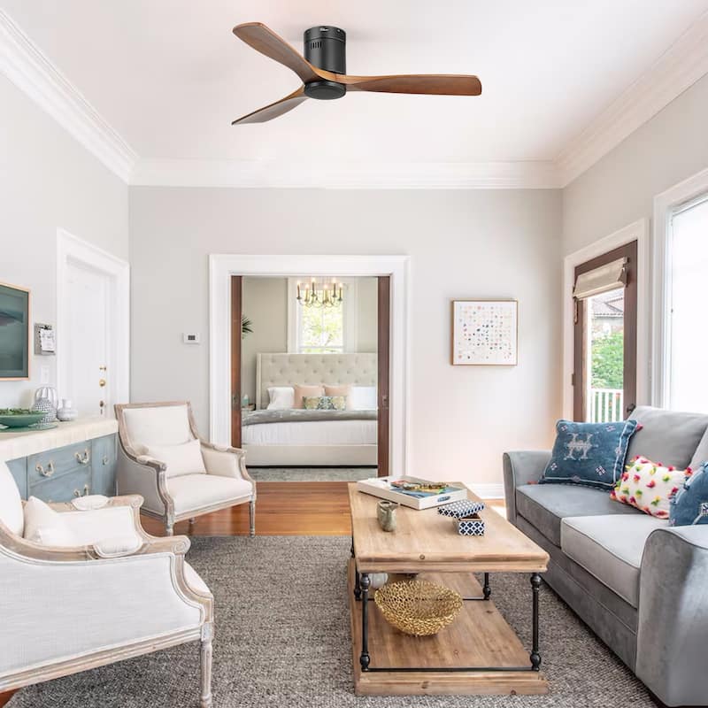 Sofucor 52" Low Profile Flush Mount Noiseless Ceiling Fan with Light and Remote,3 Solid Wood Blades,6 Speed Levels