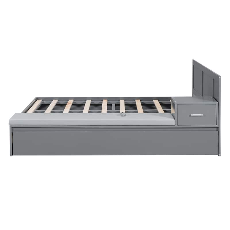Full Size Wood Storage Hydraulic Platform Bed with Trundle