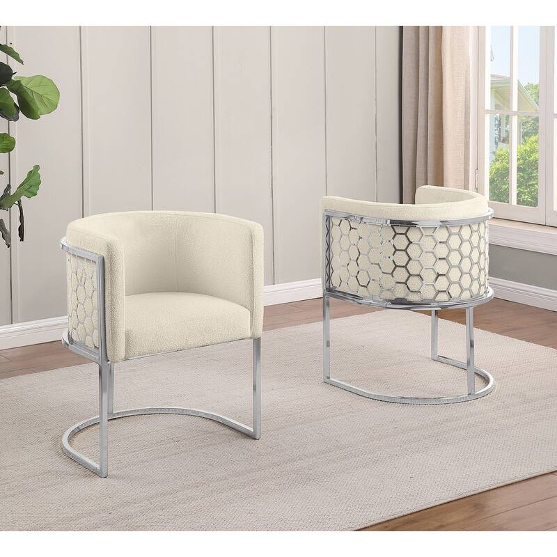 Best Quality Furniture 19" Teddy Fabric Chrome Iron Frame Set of 2. - Cream Chairs