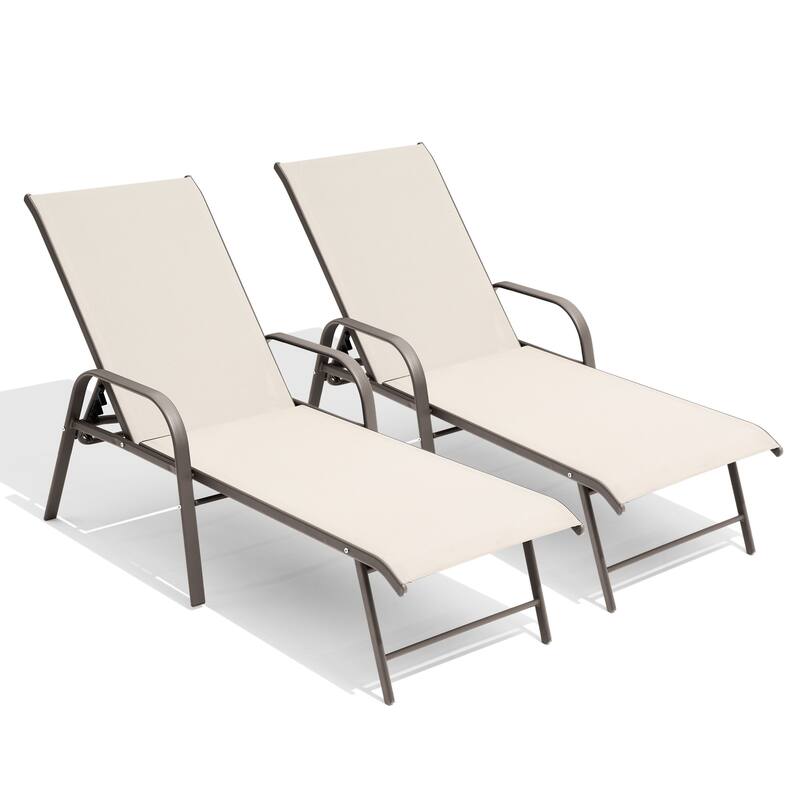 Set of 2/4 Outdoor Aluminum Chaise Lounge Chairs with Adjustable Backrest - Champagne - 2PC