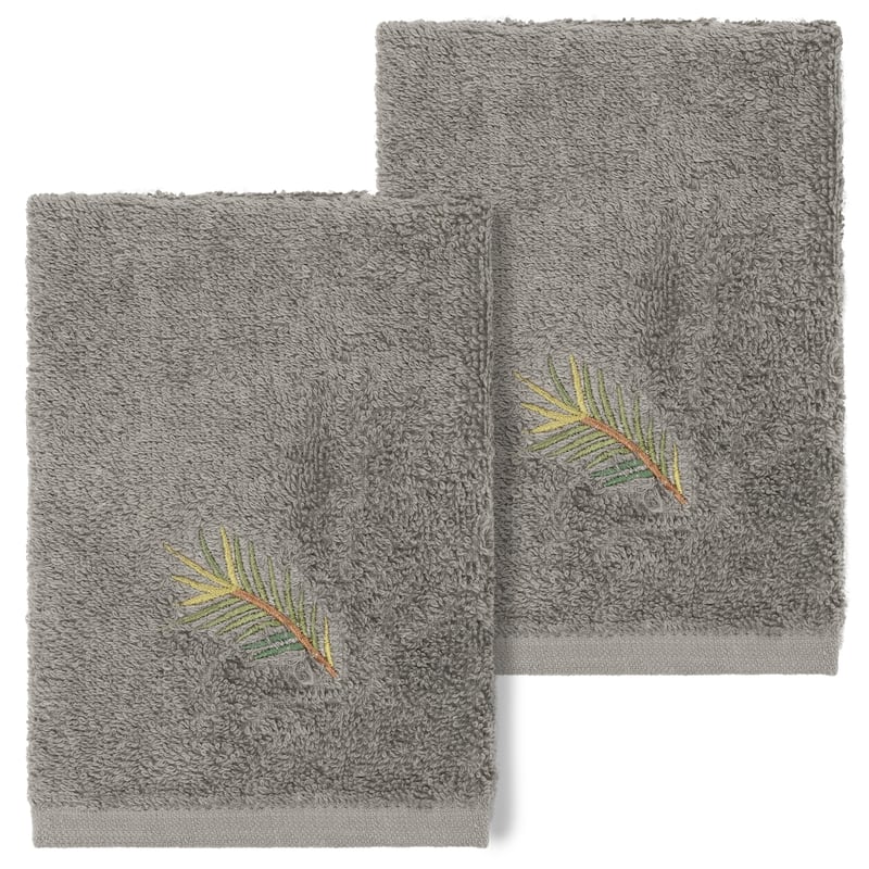 Authentic Hotel and Spa 100% Turkish Cotton Pierre 2PC Embellished Washcloth Set - Dark Gray