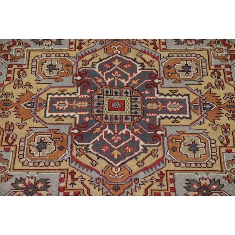 Heriz Serapi Indian Area Rug Handmade Grey Wool Carpet - 8'11" x 11'9"