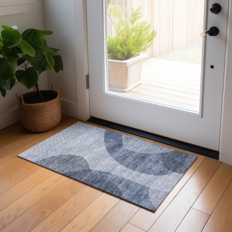 Machine Washable Indoor/ Outdoor Chantille Modern Deco Rug - Blue - 1'8" x 2'6"