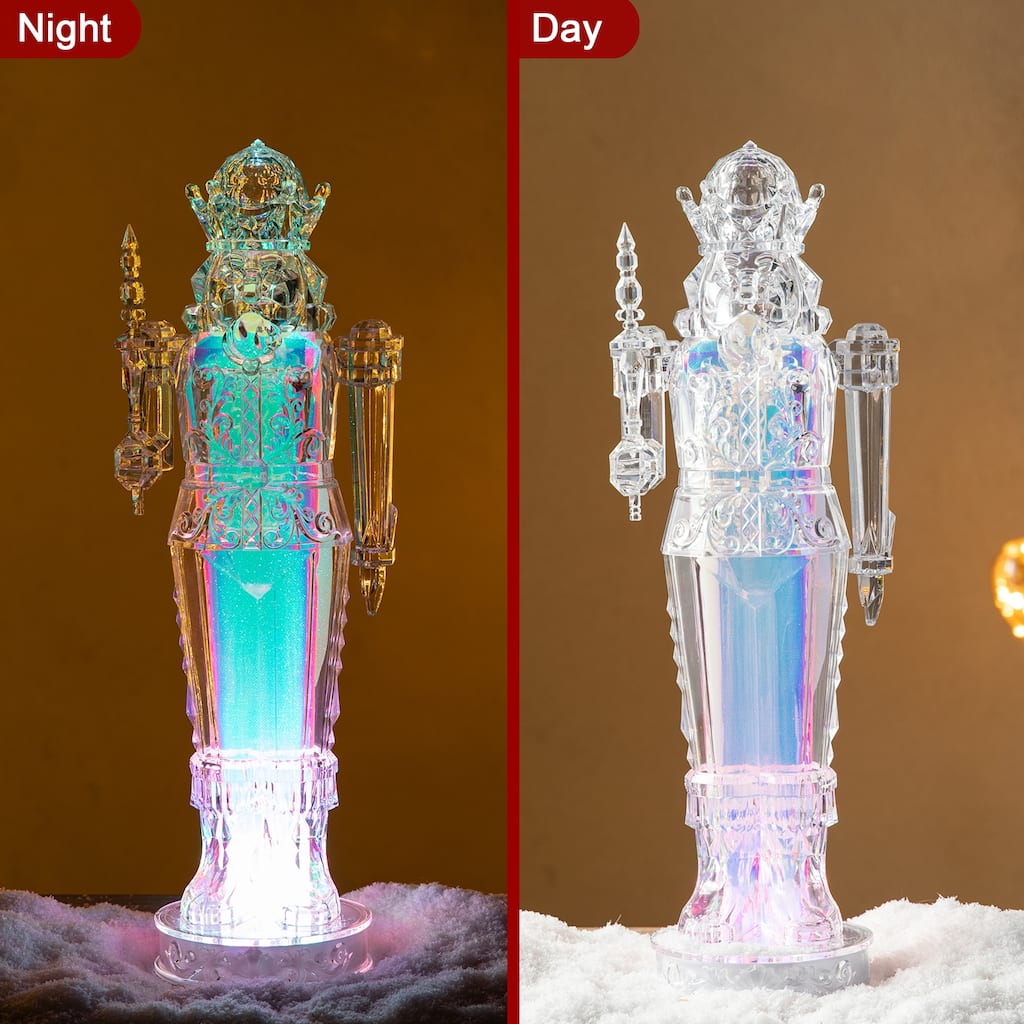 Glitzhome 18"H Acrylic LED Color Changing Tabletop Nutcracker Figurine