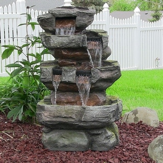 Tiered Stone Waterfall Outdoor Water Fountain Feature with LED - 24"