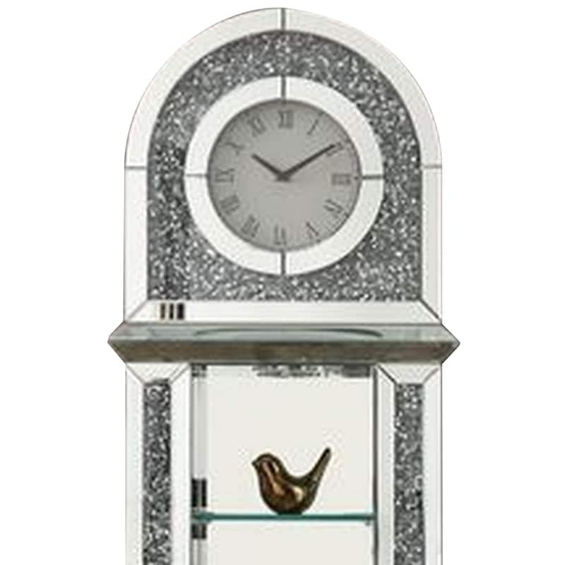 Grandfather Clock with 1 Drawer and Mirror Frame, Silver