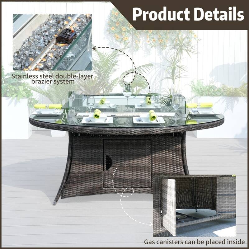 Modern Outdoor Wicker Patio Furniture Set with Oval Fire Pit Table