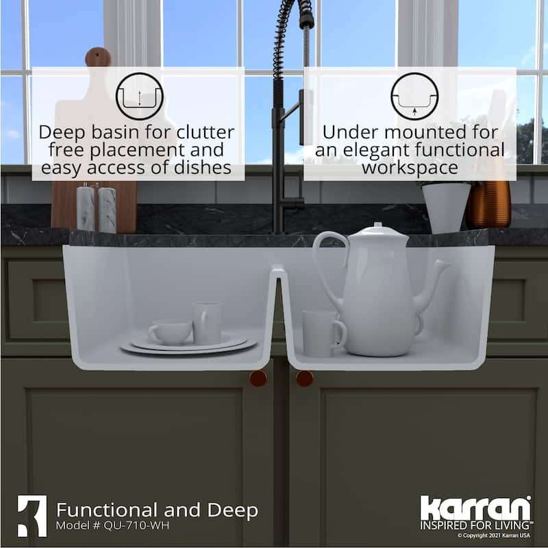 Karran Undermount Quartz 32 in. 50/50 Double Bowl Kitchen Sink Kit