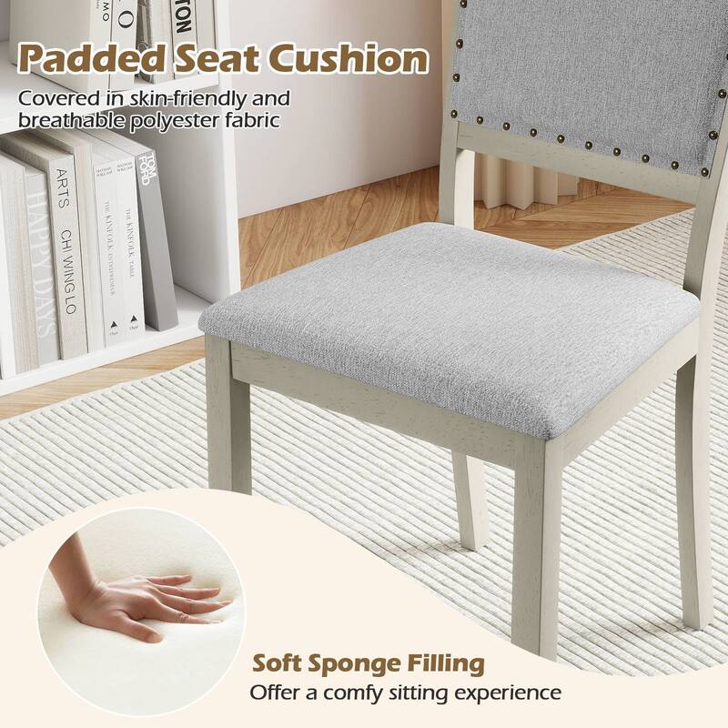 Set of 2 Grey Fabric Upholstered Dining Room Chairs with Ergonomic Back and Rubber Wood Frame - 20" x 22" x 37.5"