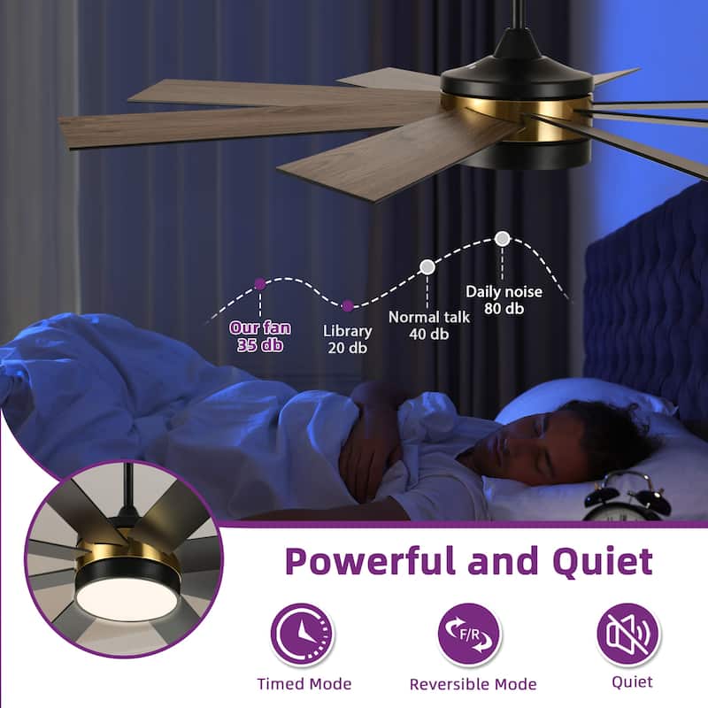 60" 8 Blades Smart Ceiling Fan with Light and App Control