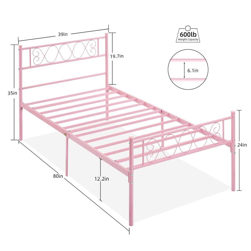 Bed Frame with Headboard and Footboard for Girls and Boys