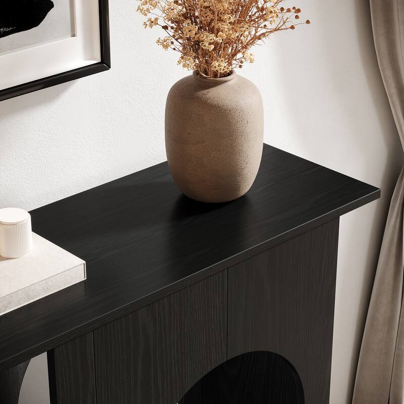 39'' Modern Black Wooden Console Table with Arch-Base for Entryway