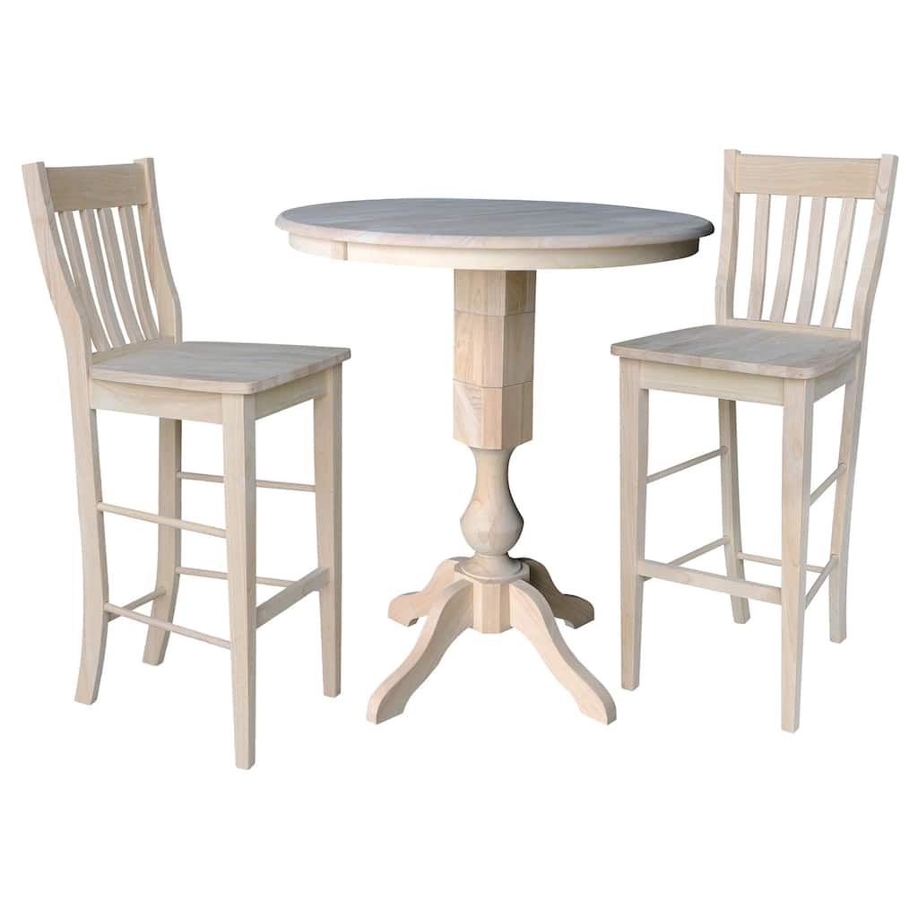 36" Round Extension Dining Table 40.9"H With 2 Cafe Barheight Stools