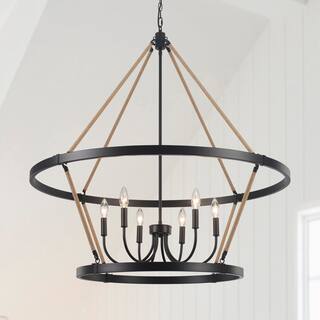 Classic Farmhouse Wagon Wheel Chandelier,  Rustic 6 -Light Chandelier for Dining Living Room, Kitchen, Entryway