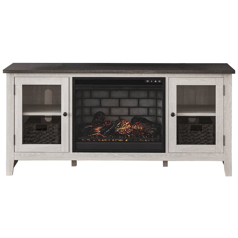Signature Design by Ashley Dorrinson White/Gray 60" TV Stand for TVs up to 69" with Electric Fireplace - 60"W x 17.5"D x 27.75"H