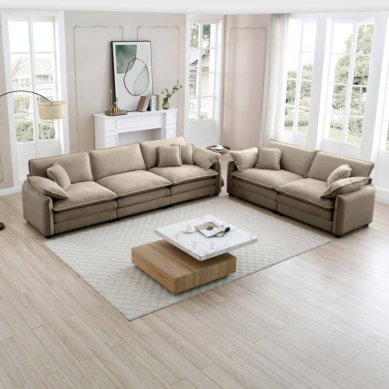3+2 Seater Flexible Combinations Sofa Set with Pillows - Tan
