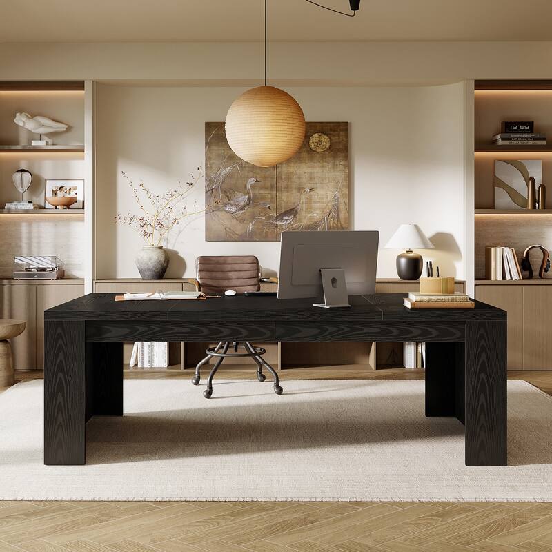 70.9-Inch Wooden Computer Desk, Large Farmhouse Executive Office Desk