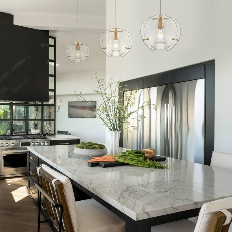 10.6" 1-Light Modern Brass Pendant Light with Clear Glass Shade - Dia.8-in