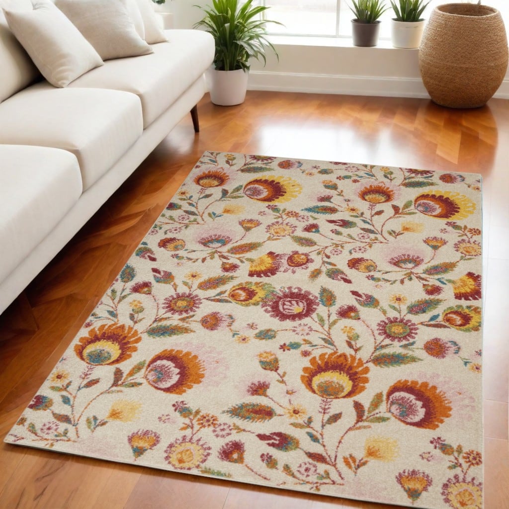 Power Loomed Floral Traditional Low Pile Area Rug - 87' X '63' X '0.25