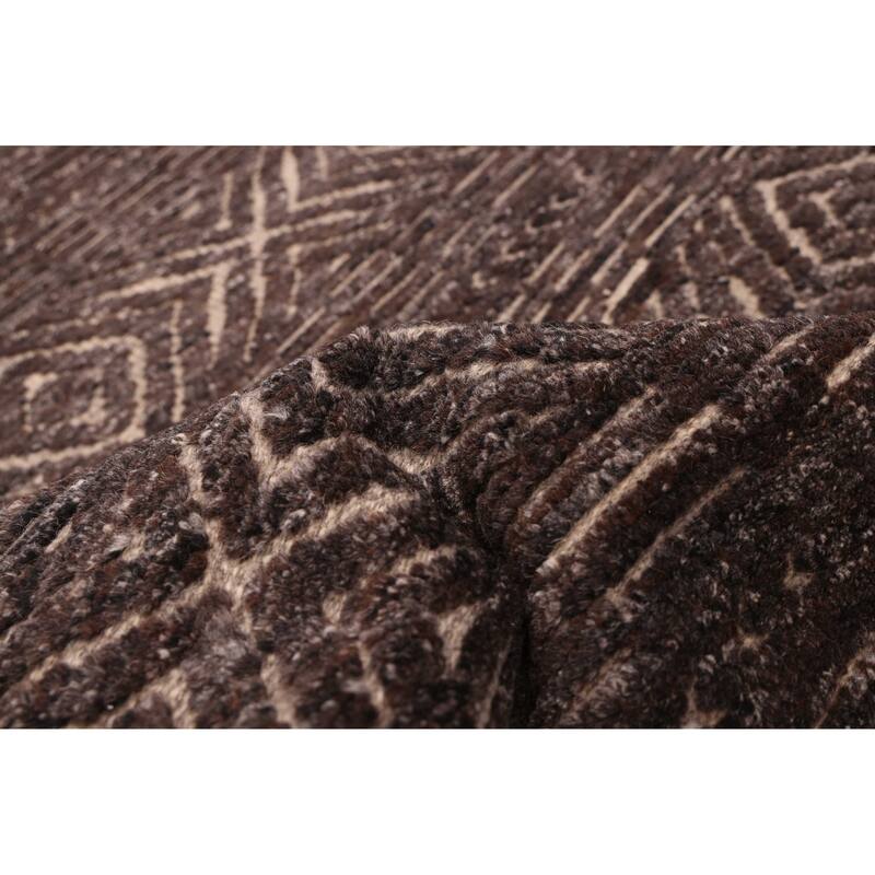 ECARPETGALLERY Hand-knotted Tangier Dark Brown Wool Rug - 5'5 x 7'8