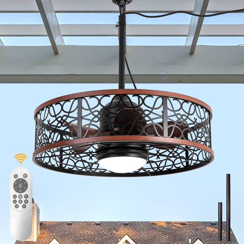 Bella Depot 24" Black Outdoor Ceiling Fan with LED Light and Remote 6-Speed for Patio Courtyard