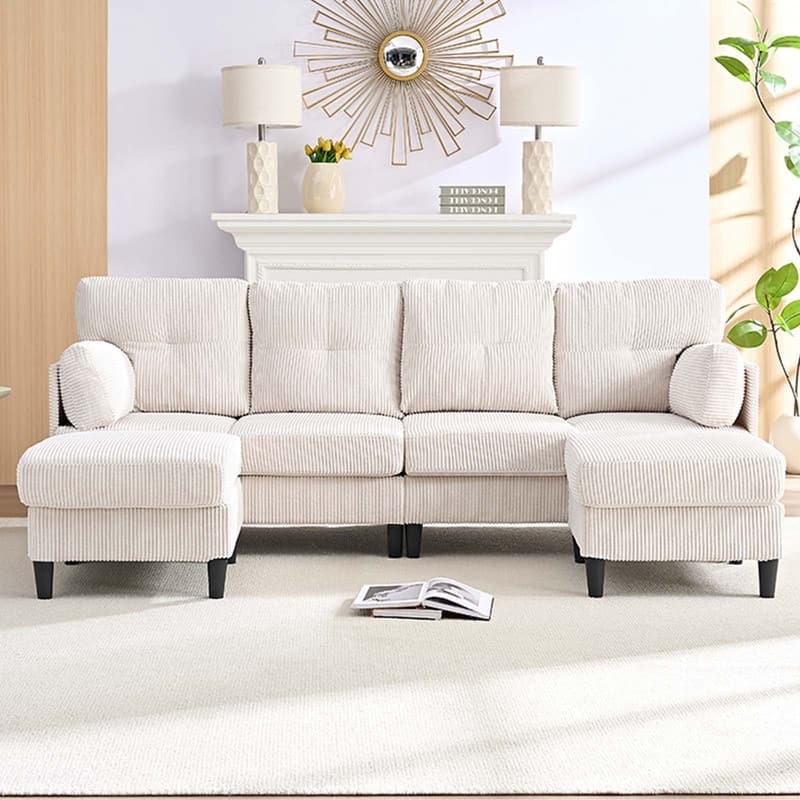 Mixoy Corduroy U-Shape Modular Convertible Sectional Sofa,Upholstered 4-Seater Sofa Couch with Movable Ottoman
