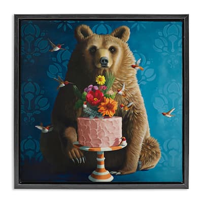 Stupell Bear with Sweet Dessert Cake Framed Floater Canvas Wall Art Design By Heather Gauthier