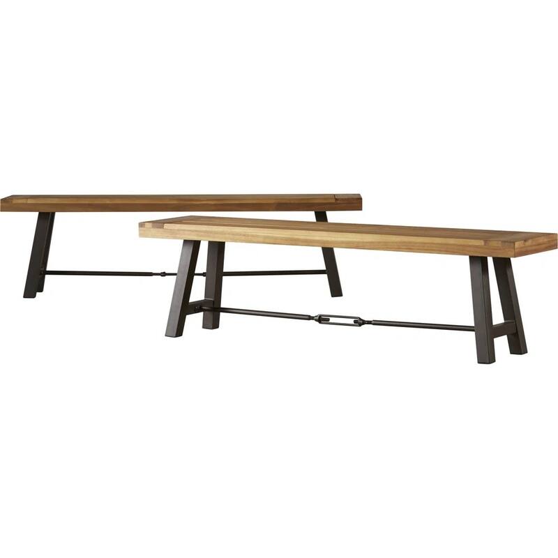 3-Piece Outdoor Patio Picnic Dining Set with 2 Benches, Acacia Wood and Metal Frame