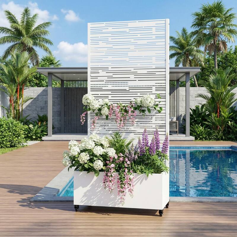 Raised Garden Bed Planter with Trellis Movable Planter Box with Lockable Wheels