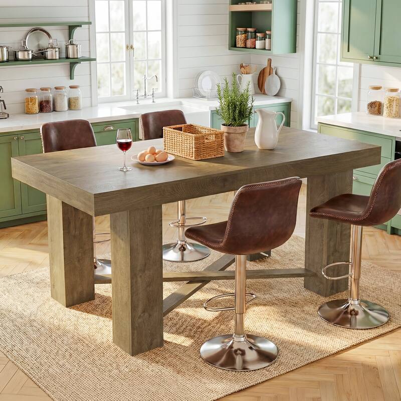 55" Kitchen Island Table, Counter Height Farmhouse Prep Table