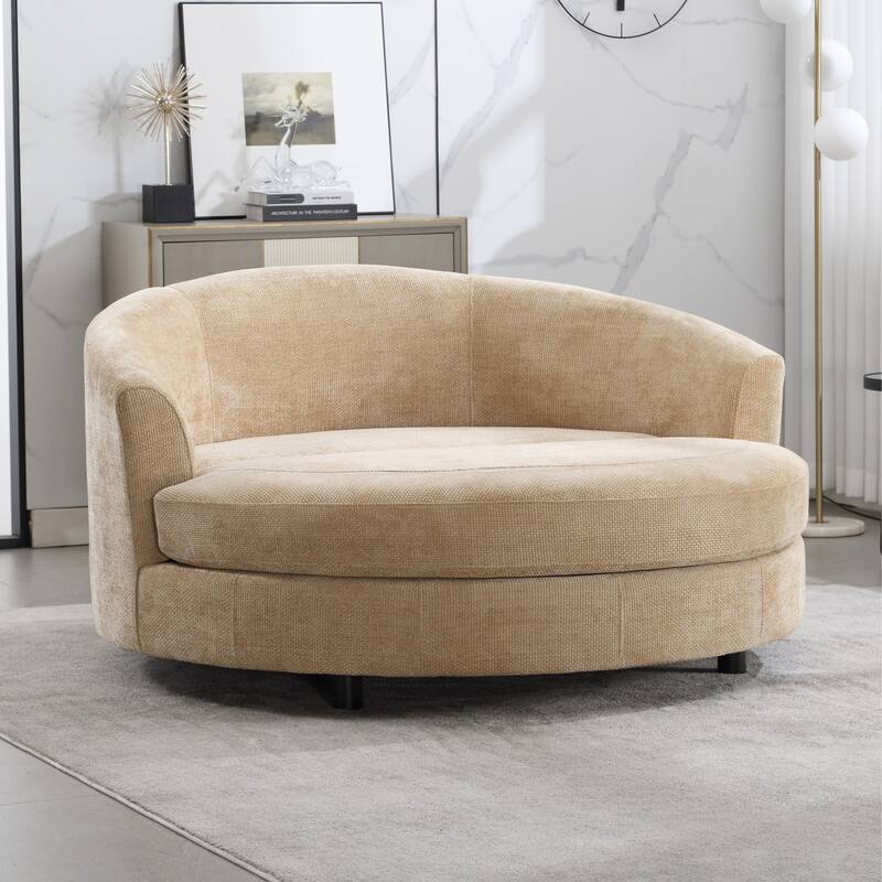 Modern Sofa Chair Round Accent Barrel Chair With 5 Pillows and Storage Ottoman