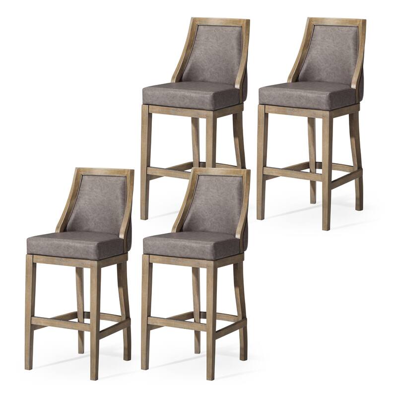 Maven Lane Vienna Swivel Kitchen Stool - Set of 4 - Reclaimed Oak Vegan Leather - Bar Height