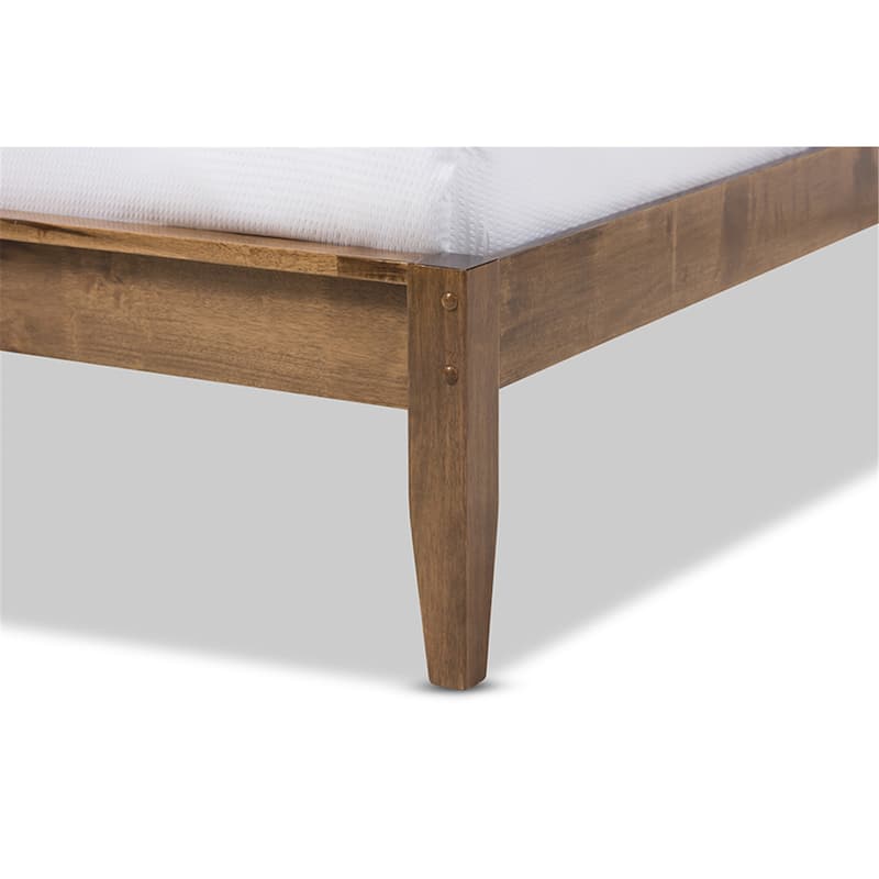 Modern Queen Size Platform Bed - Solid Wood Slatted Design, Low Profile, Walnut Finish, Bedroom Furniture