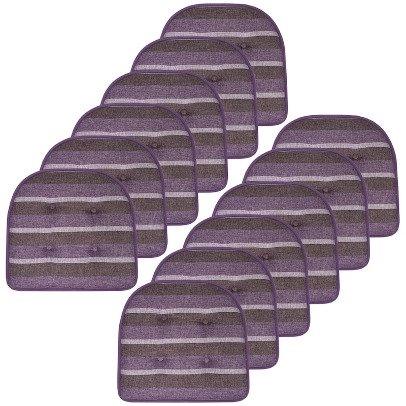 Bradford Striped U Shaped Memory Foam Chair Pad - Purple Striped - Set of 12