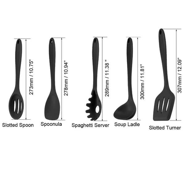 Kitchen Utensil Set of 10 Stainless Steel Silicone Cooking Utensils Black On Sale Bed Bath