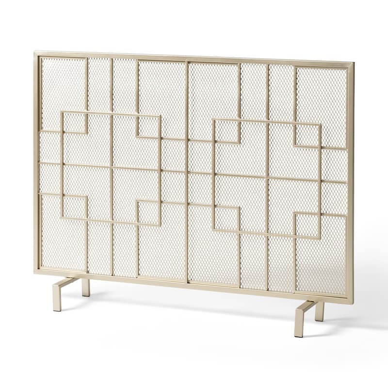 Contemporary Iron Fireplace Screen with Geometric Pattern