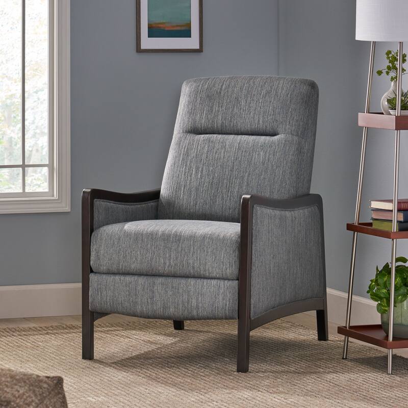 Mid-Century Upholstered Push-Back Recliner with Footrest and Birch Wood Frame